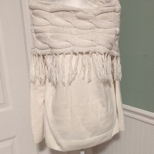 New York & Company XL Winter White Cowl Neck Knit Knot Off Shoulder Sweater